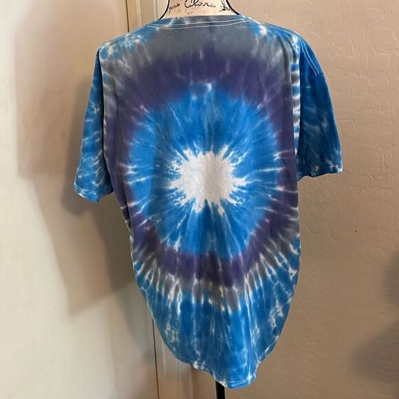 Def Leppard Blue Multi Color Print Adrenalize Boho Tie Dye Graphic Shirt - Picture 3 of 6